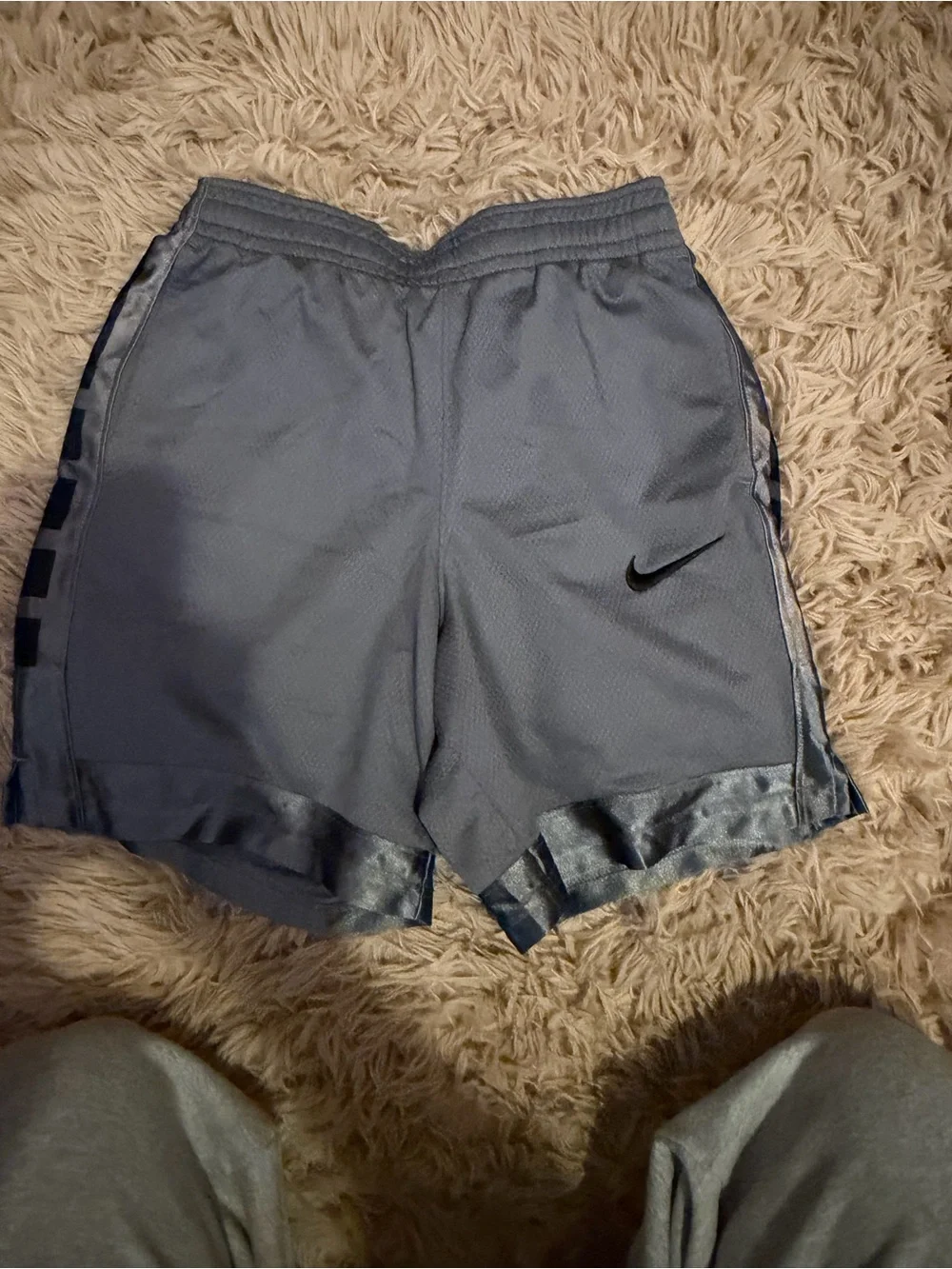 Nike Kids Blue-Gray Athletic Shorts with Black Swoosh